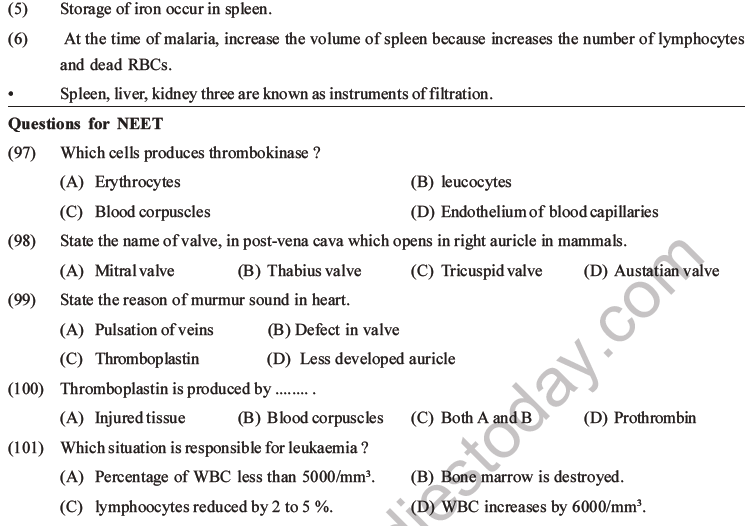 NEET Biology Body Fluids and Circulation MCQs Set B-51