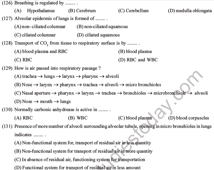 NEET Biology Breathing and Exchange of Gases MCQs Set B-34