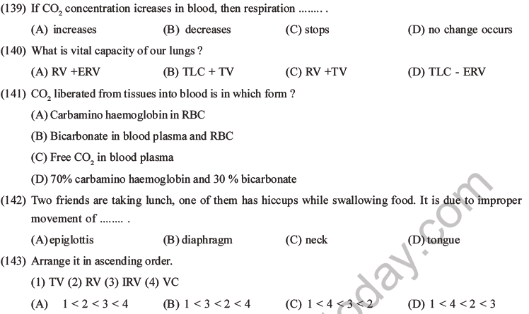 NEET Biology Breathing and Exchange of Gases MCQs Set B-36