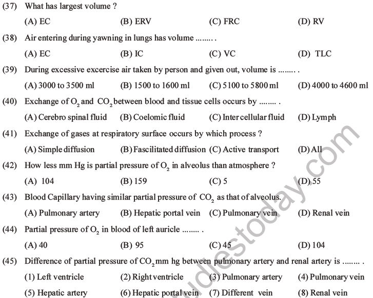 NEET Biology Breathing and Exchange of Gases MCQs Set B-9