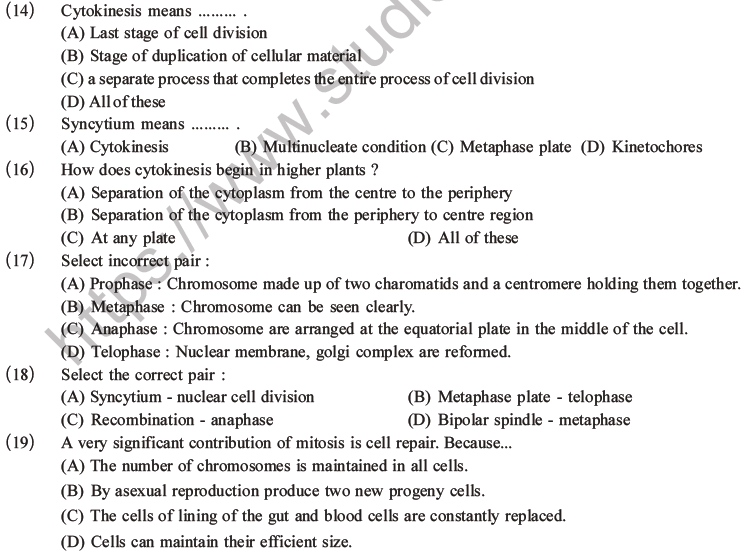 NEET Biology Cell Cycle MCQs Set A-4