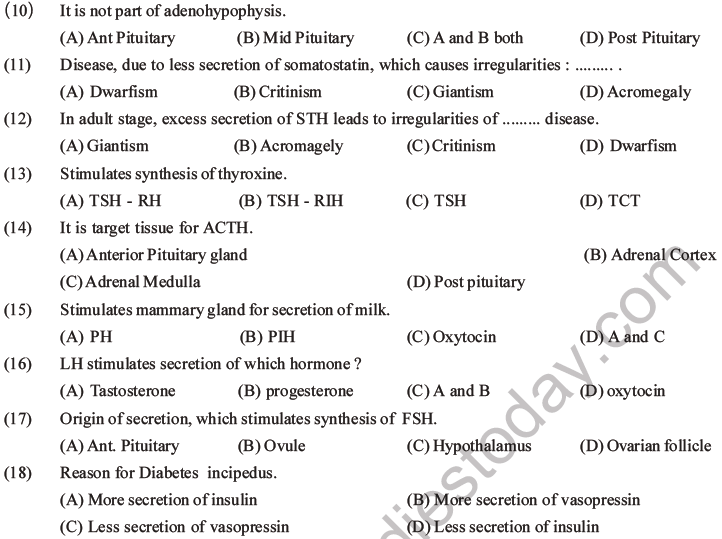 NEET Biology Chemical Coordination and Control MCQs Set B-2