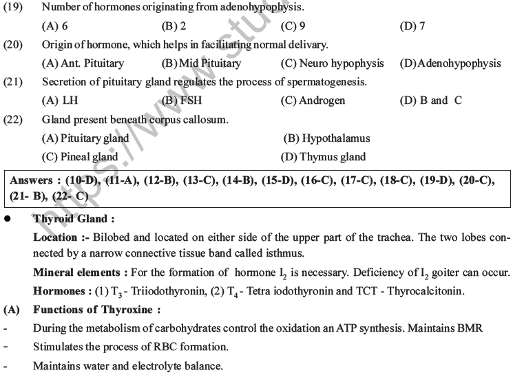 NEET Biology Chemical Coordination and Control MCQs Set B-3