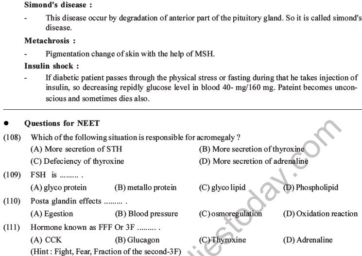 NEET Biology Chemical Coordination and Control MCQs Set B-31