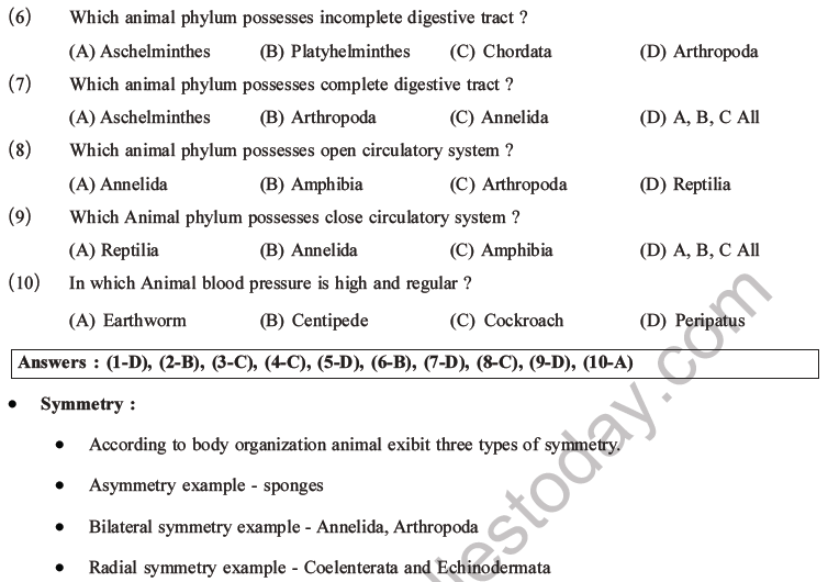 NEET Biology Classification of Animal Kingdom MCQs Set A, Multiple Choice  Questions