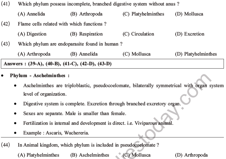 NEET Biology Classification of Animal Kingdom MCQs Set A, Multiple Choice  Questions