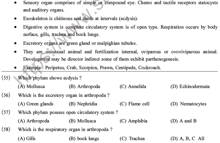 NEET Biology Classification of Animal Kingdom MCQs Set A-14