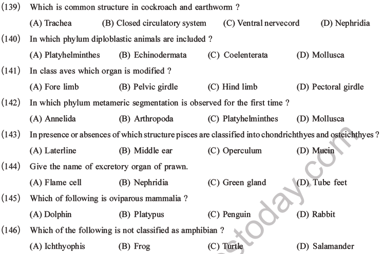 NEET Biology Classification of Animal Kingdom MCQs Set A-37