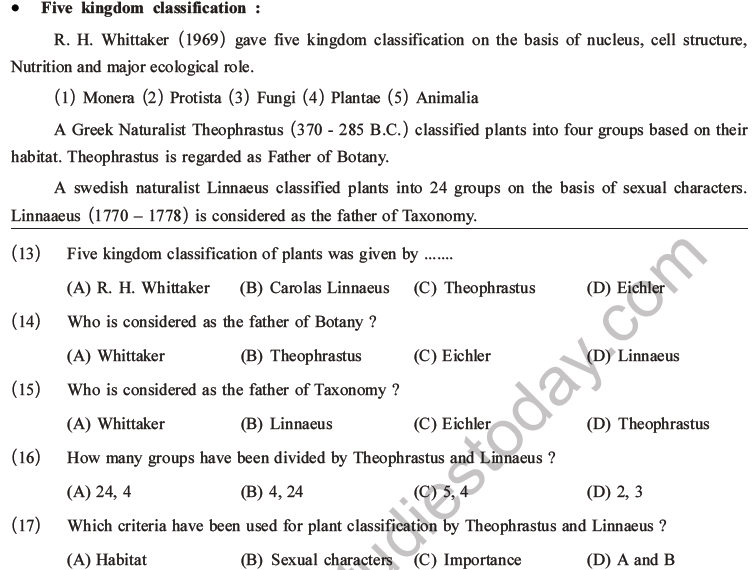 NEET Biology Classification of Plant Kingdom MCQs Set A-3