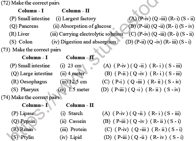 NEET Biology Digestion and Absorption MCQs Set A