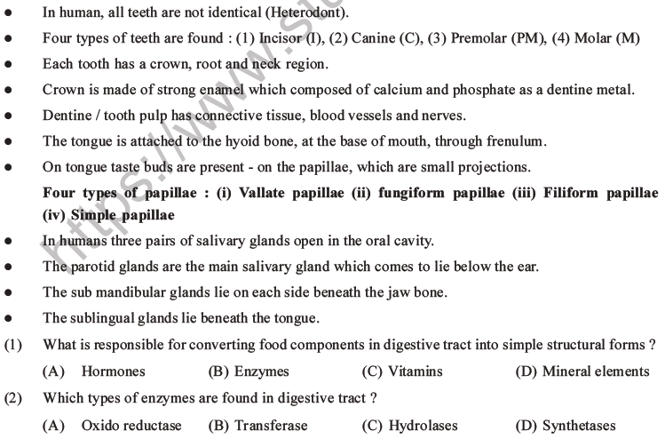 NEET Biology Digestion and Absorption MCQs Set C-