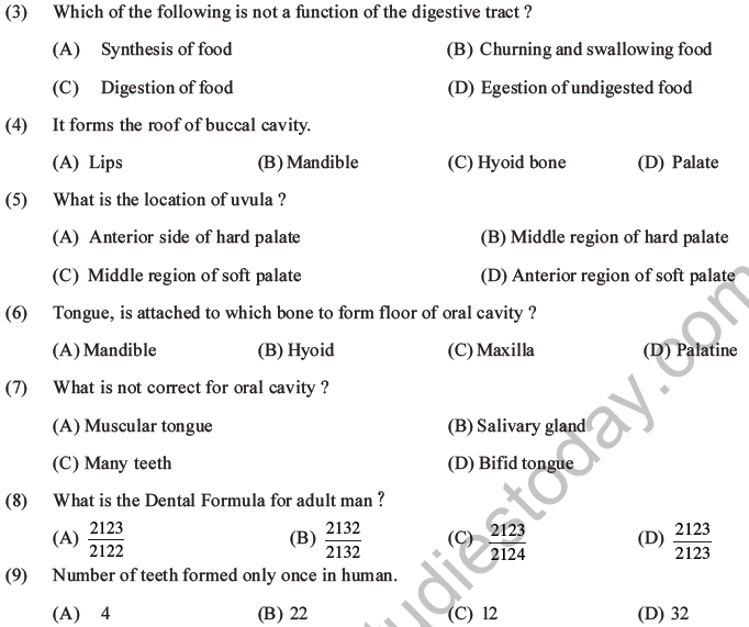 NEET Biology Digestion and Absorption MCQs Set C-1