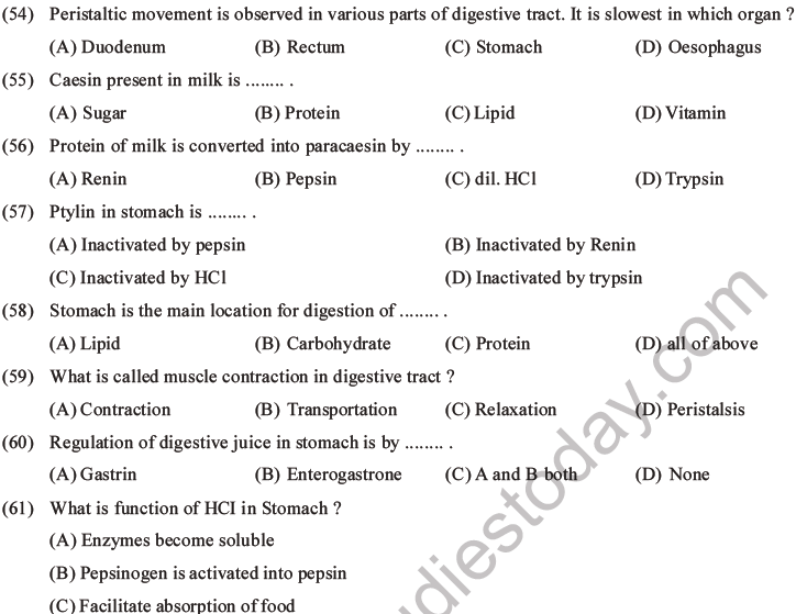 NEET Biology Digestion and Absorption MCQs Set C-16