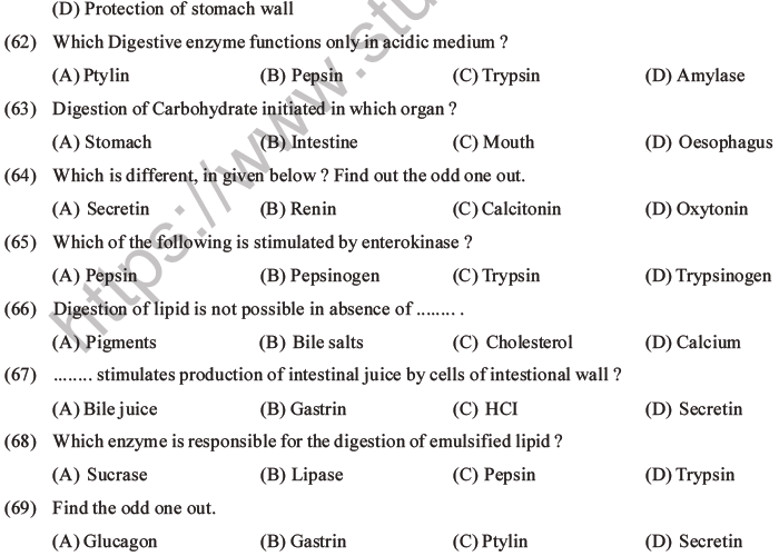 NEET Biology Digestion and Absorption MCQs Set C-18