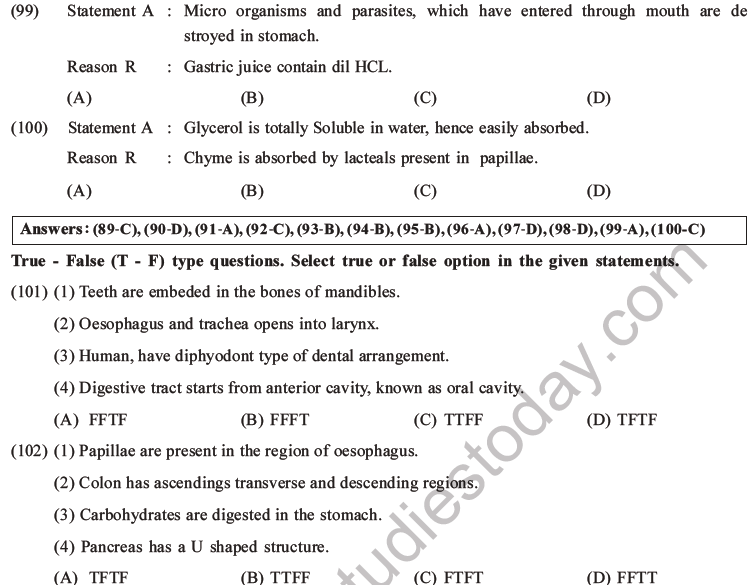 NEET Biology Digestion and Absorption MCQs Set C-25