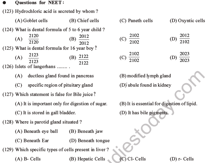 NEET Biology Digestion and Absorption MCQs Set C-33