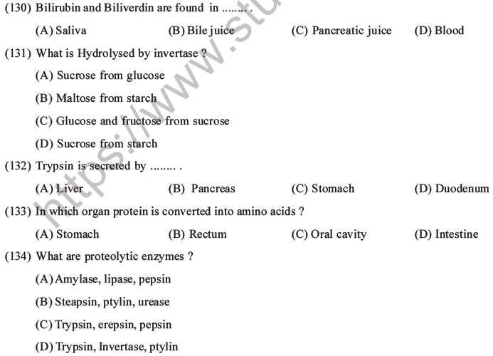 NEET Biology Digestion and Absorption MCQs Set C-34