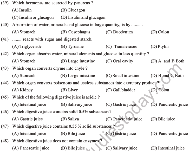 NEET Biology Digestion and Absorption MCQs Set C-9