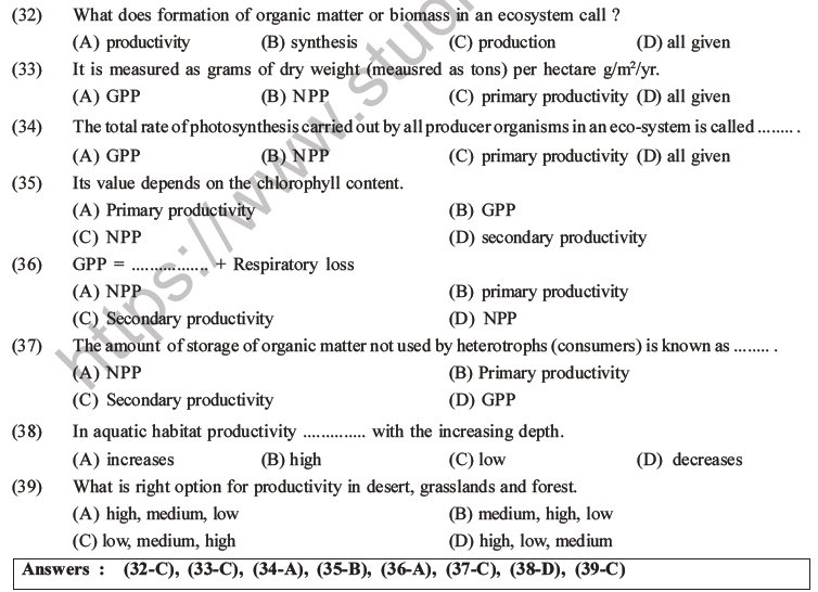 NEET Biology Ecosystem MCQs Set B-15