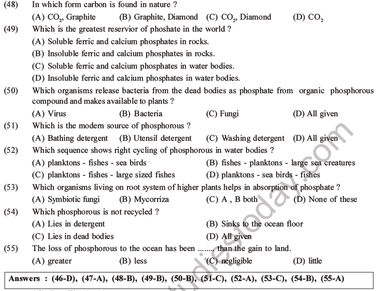 NEET Biology Ecosystem MCQs Set B-20