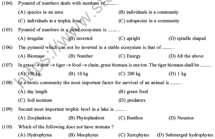 NEET Biology Ecosystem MCQs Set B-36