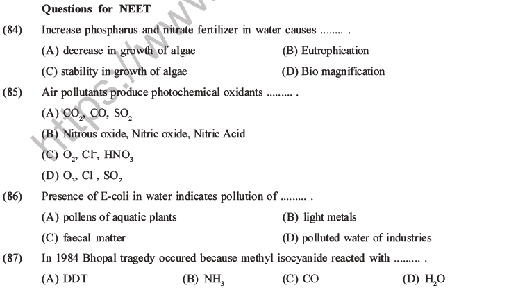 NEET Biology Environmental Issues MCQs Set B-34