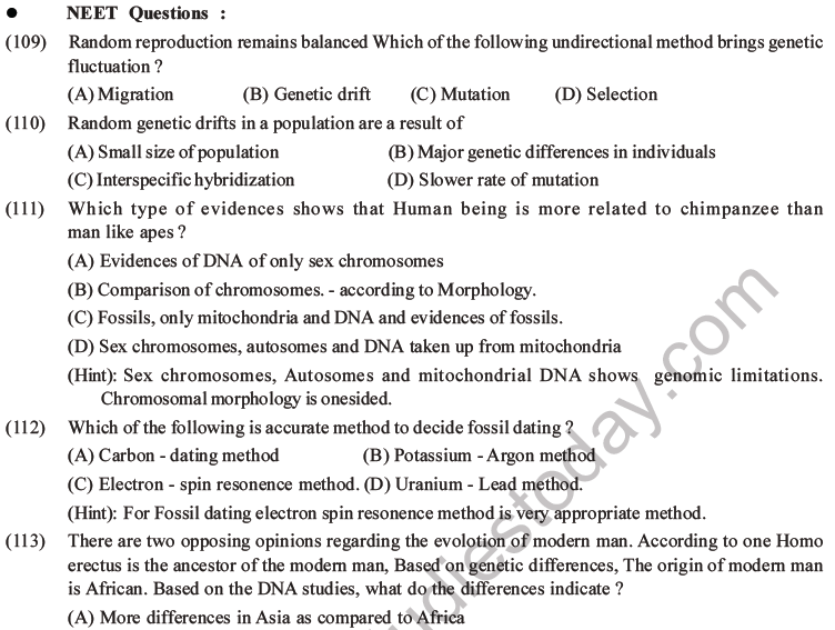 NEET Biology Evolution MCQs Set B-32