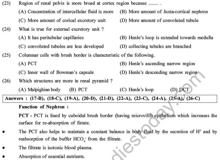 NEET Biology Excretory Products and Their Elimination MCQs Set B-11