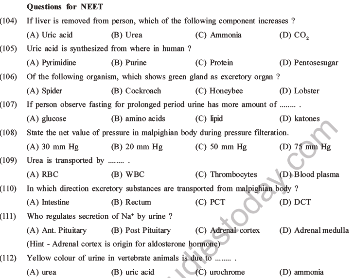 NEET Biology Excretory Products and Their Elimination MCQs Set B-46