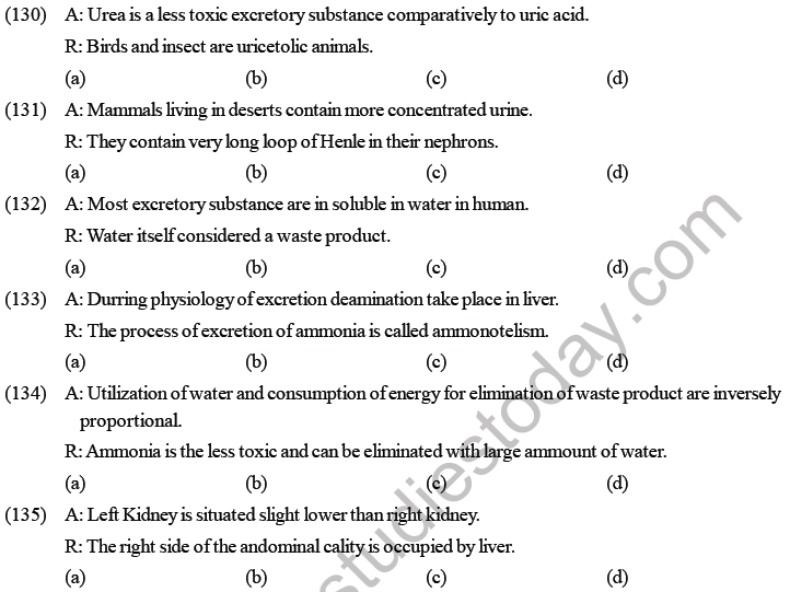NEET Biology Excretory Products and Their Elimination MCQs-130