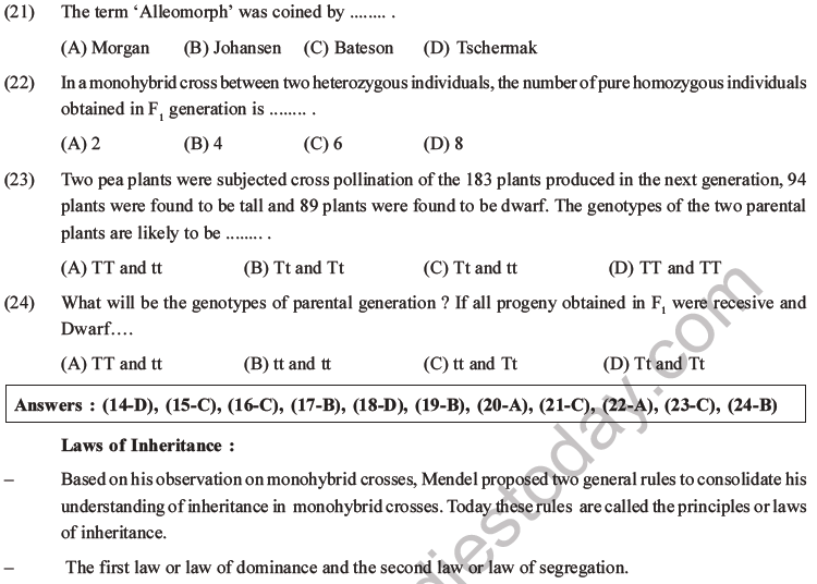 NEET Biology Heredity and Variation MCQs Set B-10