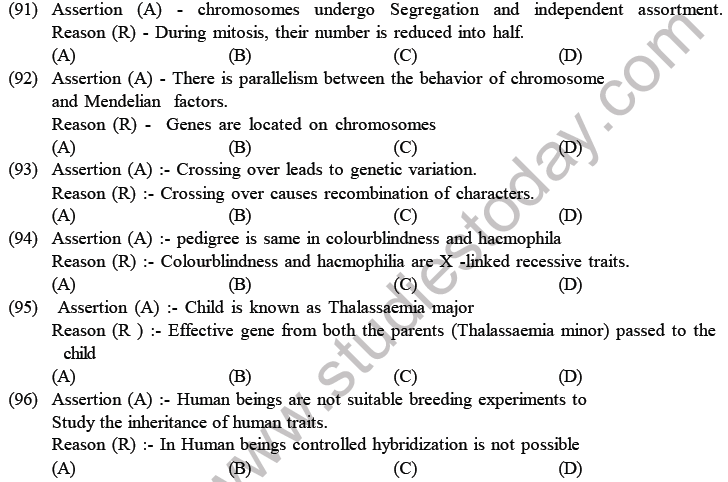 NEET Biology Heredity and Variation MCQs Set-Asser