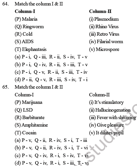 NEET Biology Human Health and Diseases MCQs Set A-Q64