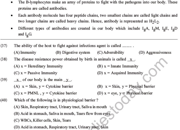 NEET Biology Human Health and Diseases MCQs Set B-14