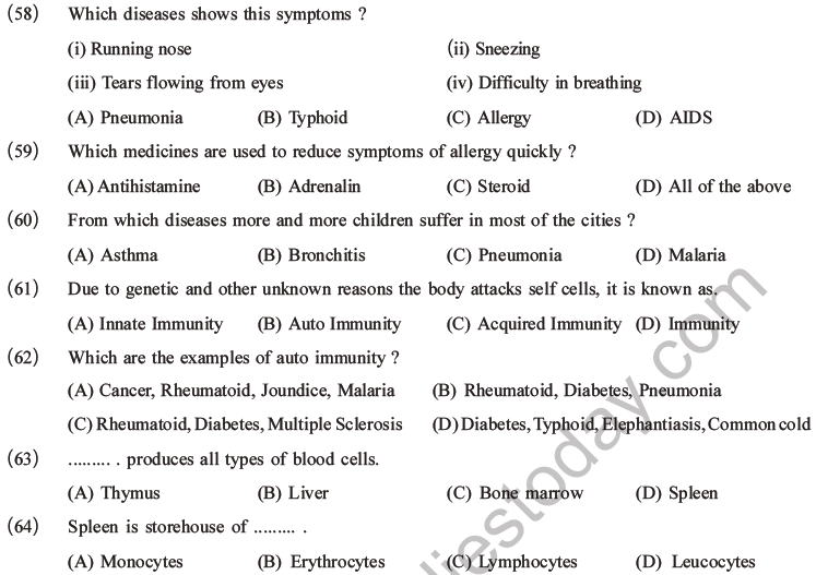 NEET Biology Human Health and Diseases MCQs Set B-20