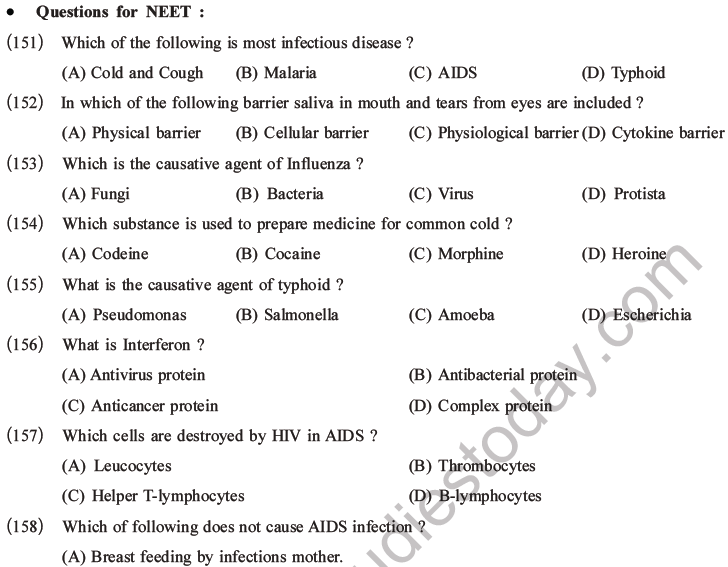 NEET Biology Human Health and Diseases MCQs Set B-48