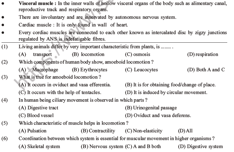 NEET Biology Locomotion and Movement MCQs Set A-