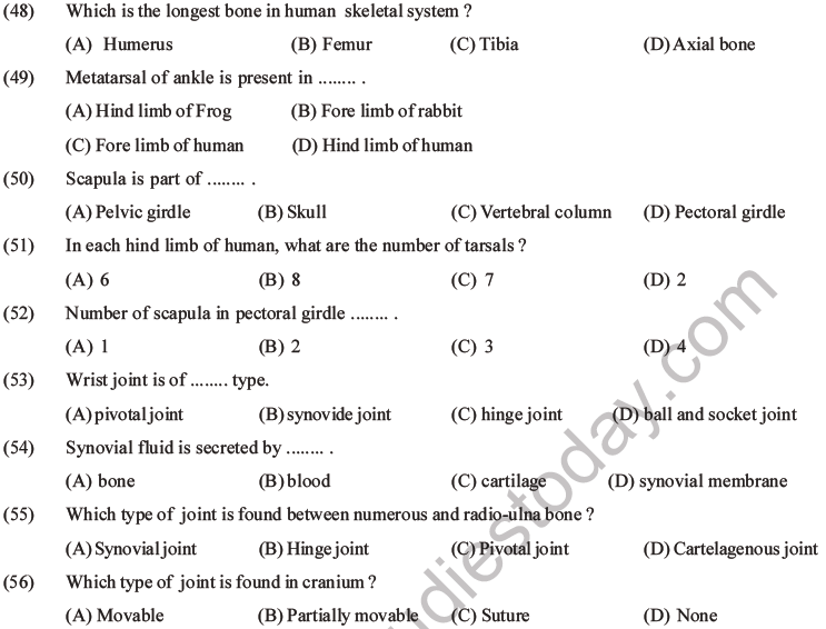 NEET Biology Locomotion and Movement MCQs Set A-13