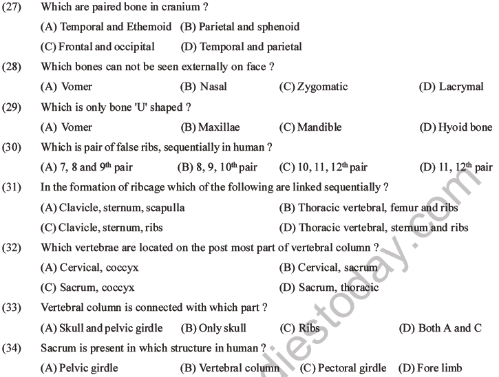 NEET Biology Locomotion and Movement MCQs Set A-8