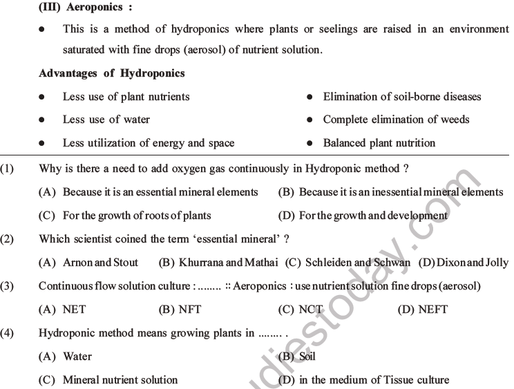 NEET Biology Mineral Nutrition MCQs Set A-1