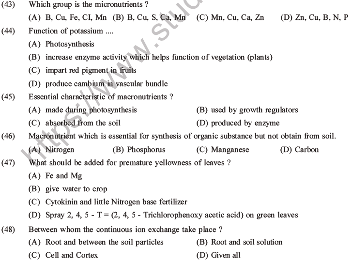 NEET Biology Mineral Nutrition MCQs Set A-10