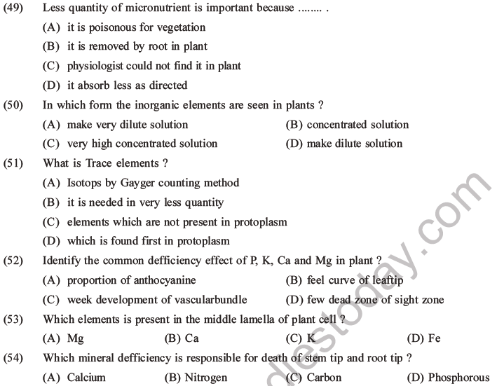 NEET Biology Mineral Nutrition MCQs Set A-11