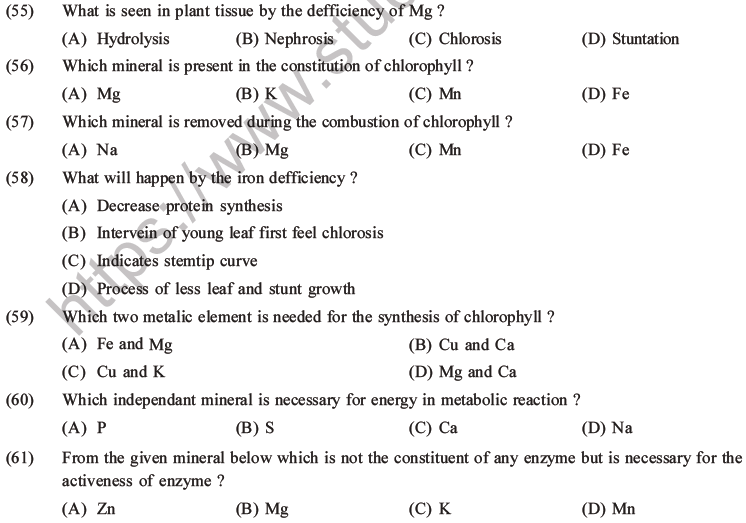 NEET Biology Mineral Nutrition MCQs Set A-12