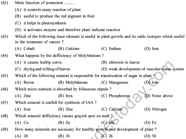 NEET Biology Mineral Nutrition MCQs Set A-13