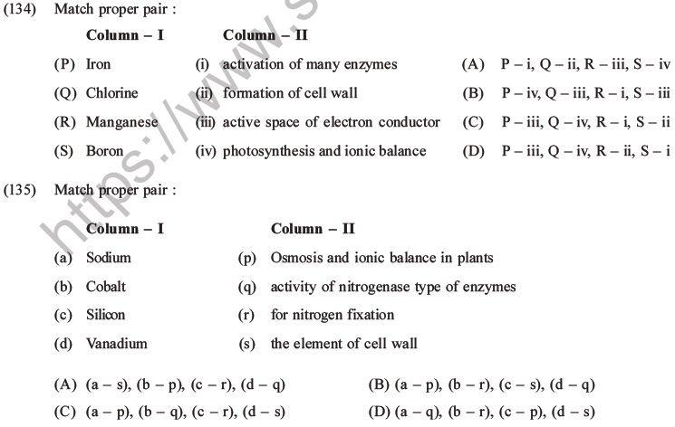 NEET Biology Mineral Nutrition MCQs Set A-36