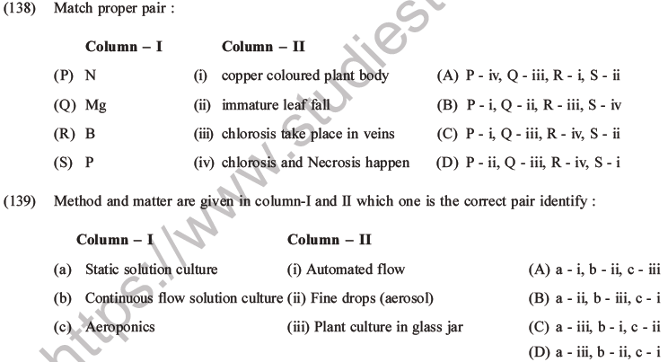 NEET Biology Mineral Nutrition MCQs Set A-38