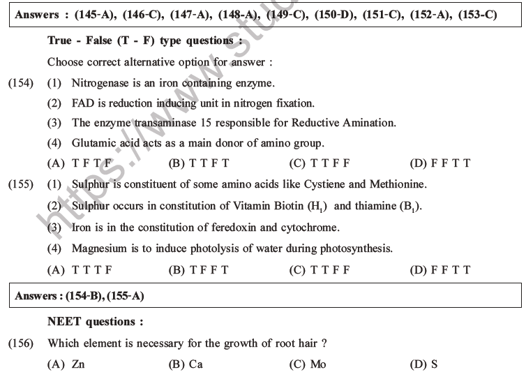 NEET Biology Mineral Nutrition MCQs Set A-44