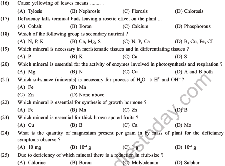 NEET Biology Mineral Nutrition MCQs Set A-7