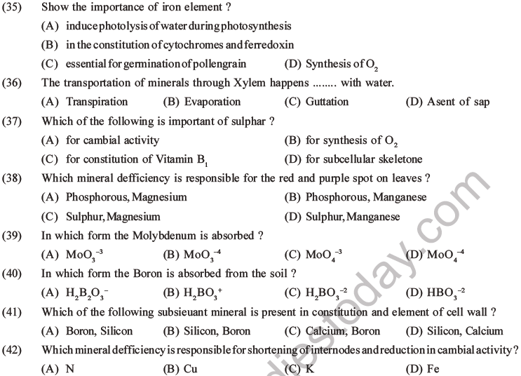 NEET Biology Mineral Nutrition MCQs Set A-9