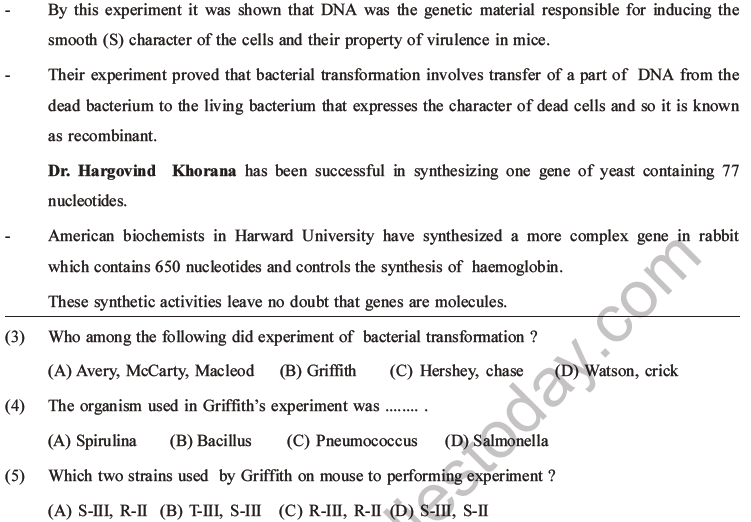 NEET Biology Molecular Basis of Inheritance MCQs Set A-1